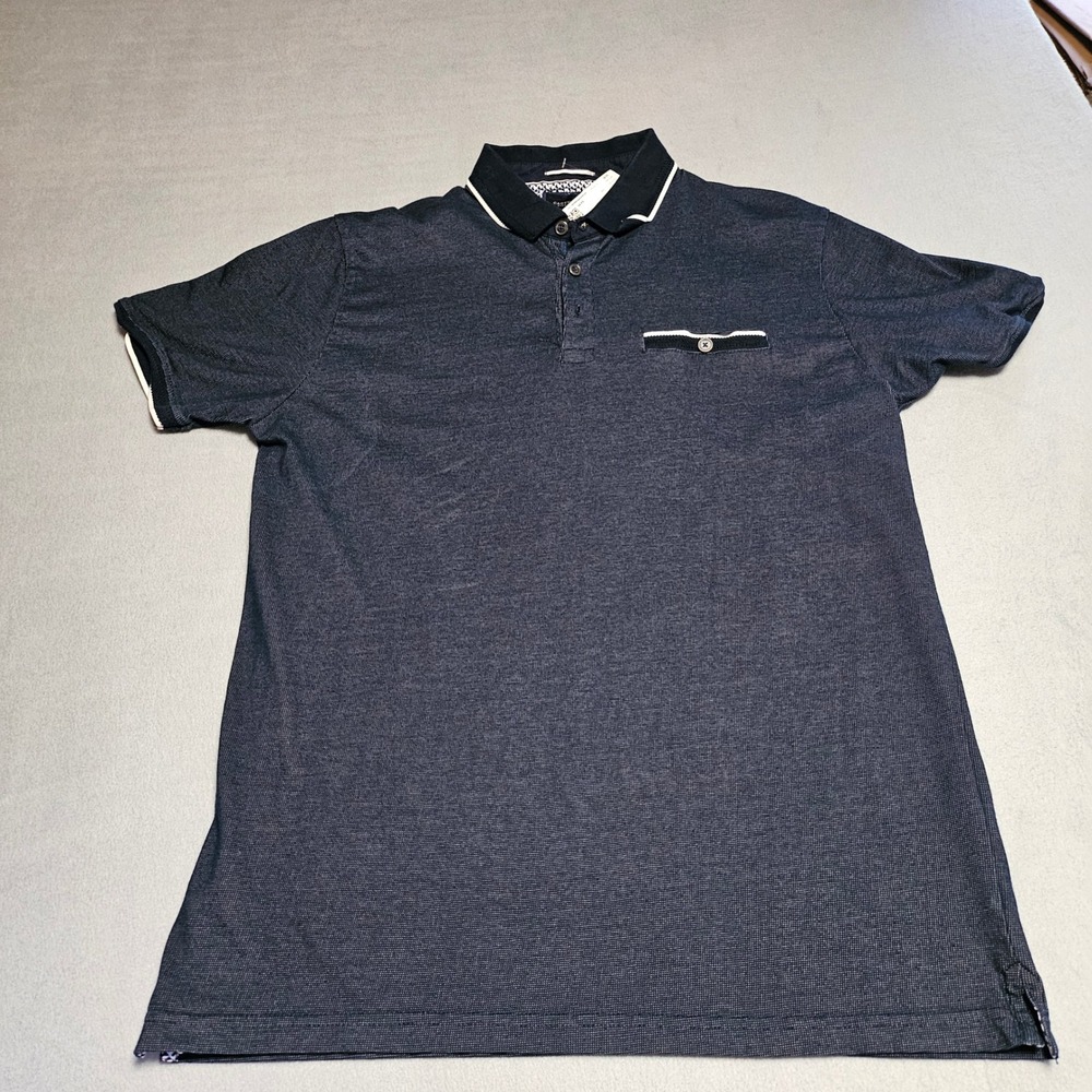 Cactus Man Ricky Singh Mens Navy Blue Textured Short Sleeve‎ Polo Shirt Large